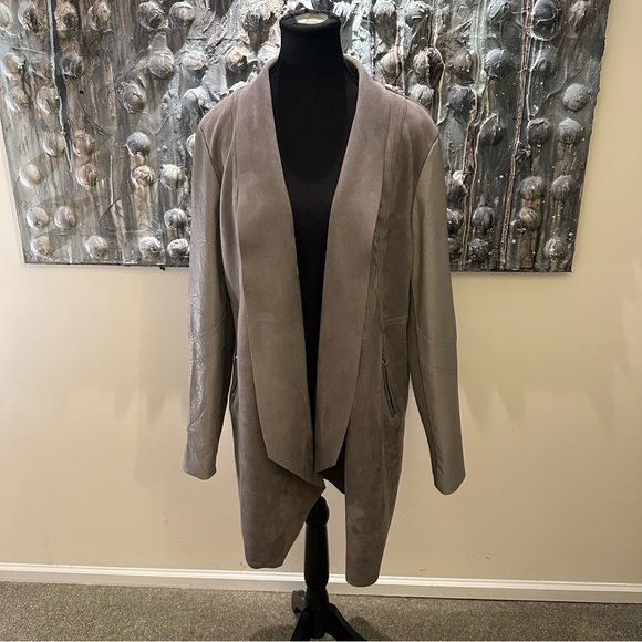 Black Tape XL Women's Gray Faux Suede/Fur Removable Collar Coat - Picture 5 of 16